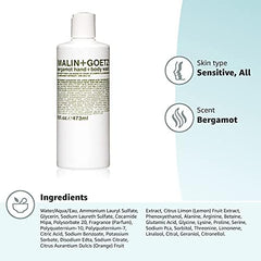 MALIN+GOETZ clear gel texture displayed to show gentle, non-stripping formula