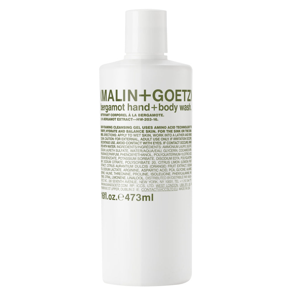 MALIN+GOETZ front packaging showing minimalist bottle and bergamot scent benefit