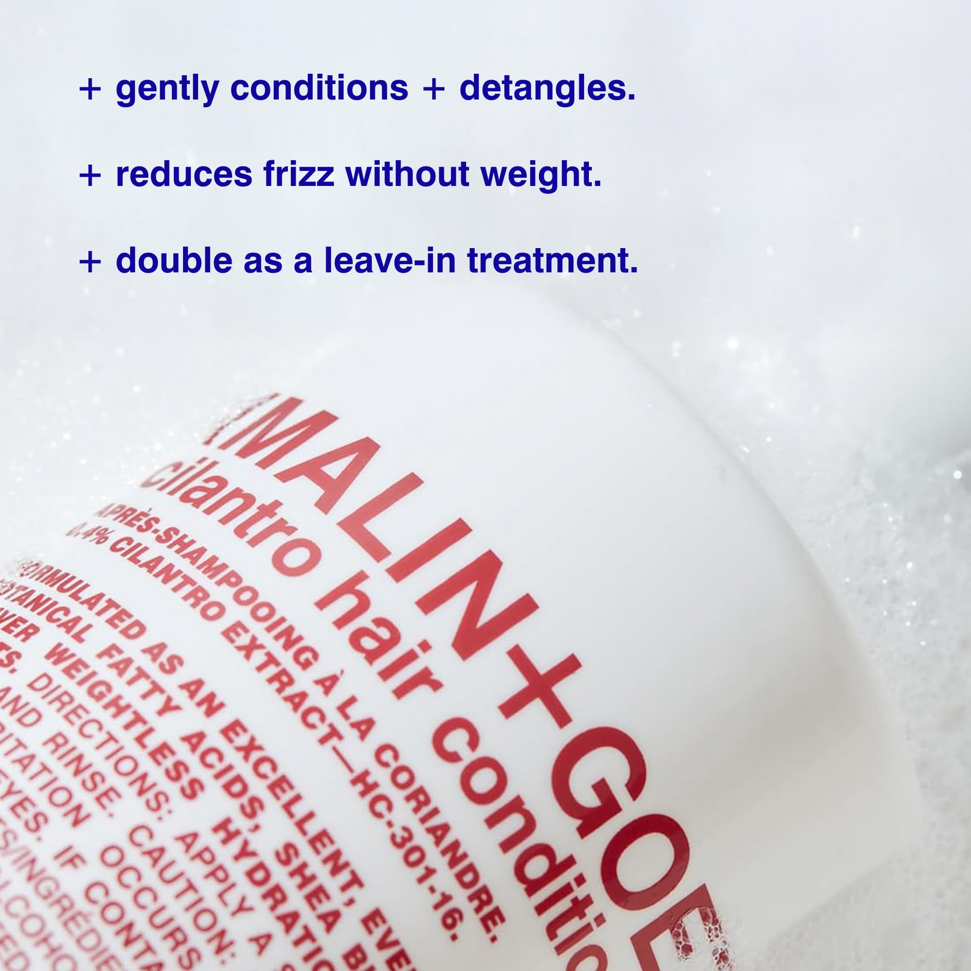 Malin + Goetz conditioner in shower being applied for detangling