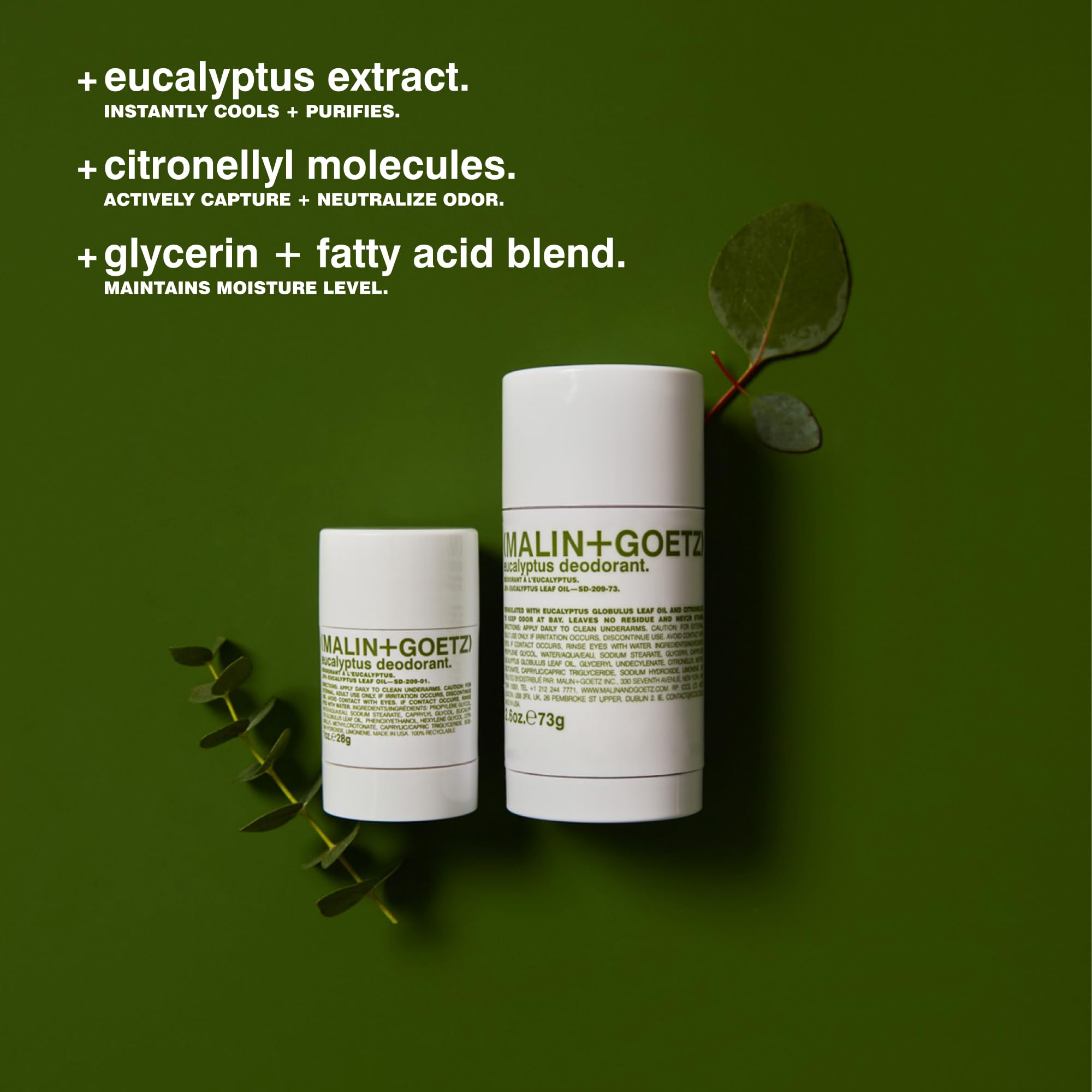 MALIN+GOETZ ingredient label detail showing eucalyptus and odor-neutralizing actives