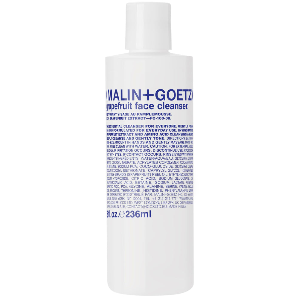 MALIN+GOETZ bottle front view showing cleanser branding and easy identification