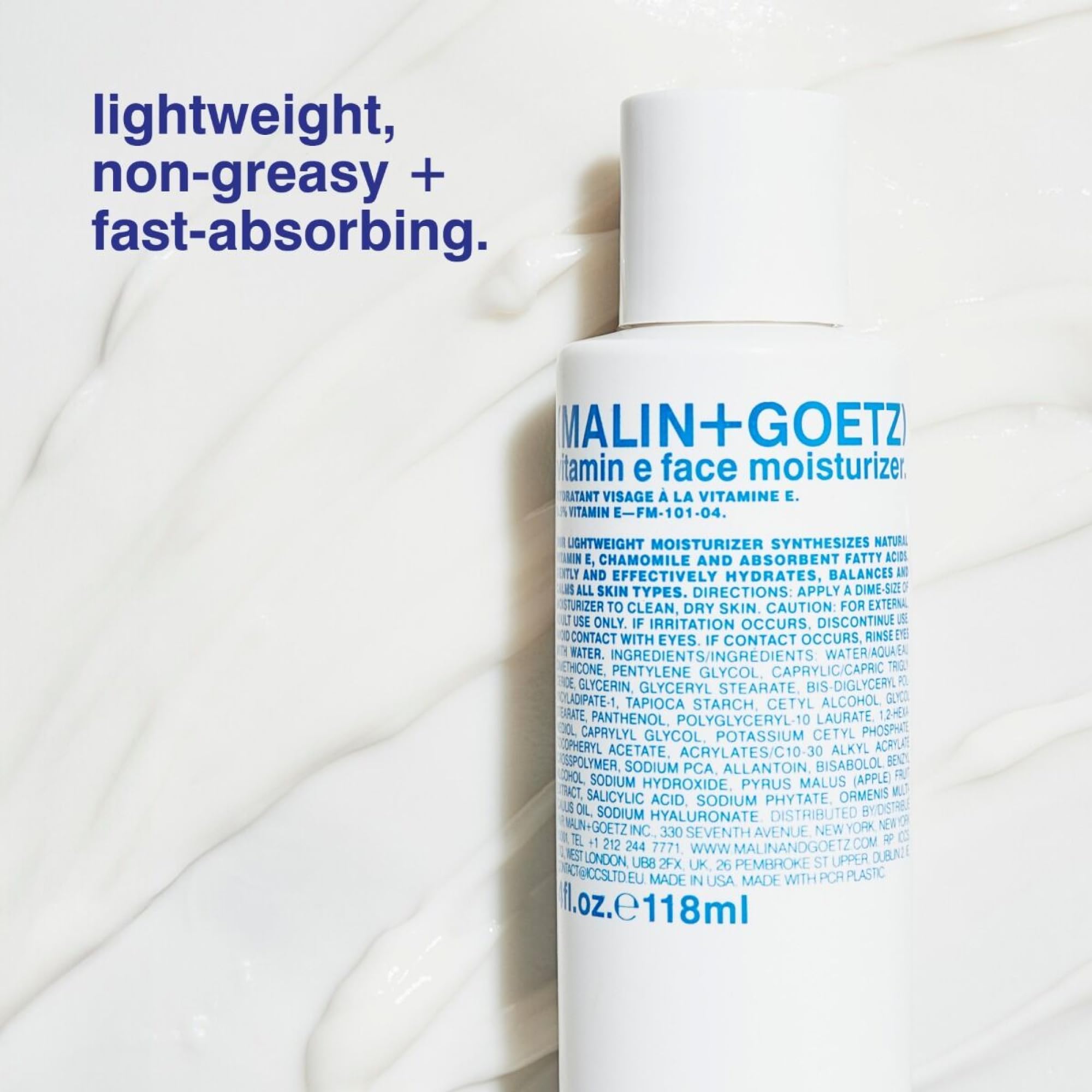 MALIN+GOETZ close-up texture shot highlighting lightweight non-greasy feel