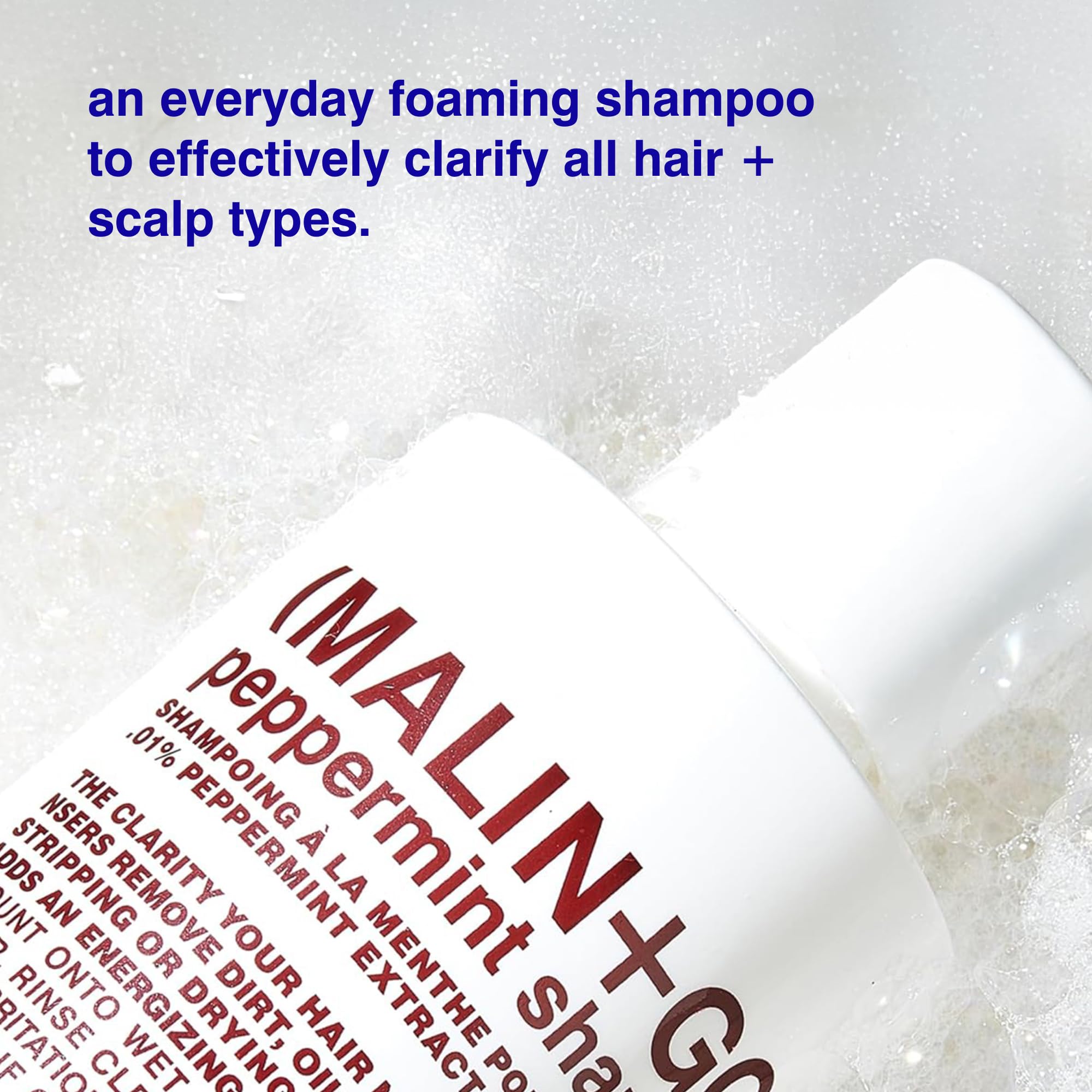 MALIN+GOETZ shampoo pour showing lightweight gel texture that rinses clean