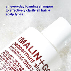 MALIN+GOETZ shampoo pour showing lightweight gel texture that rinses clean
