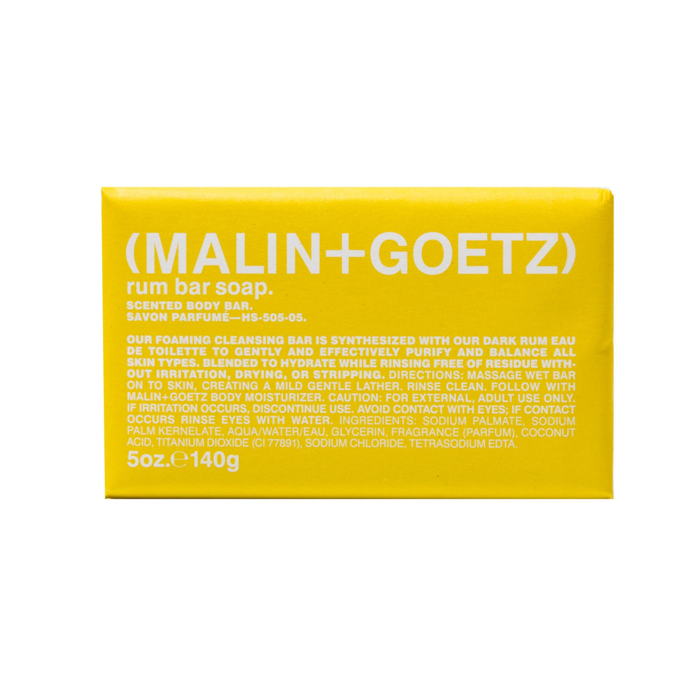 MALIN+GOETZ front packaging showing rum bar and clear branding for easy identification and storage