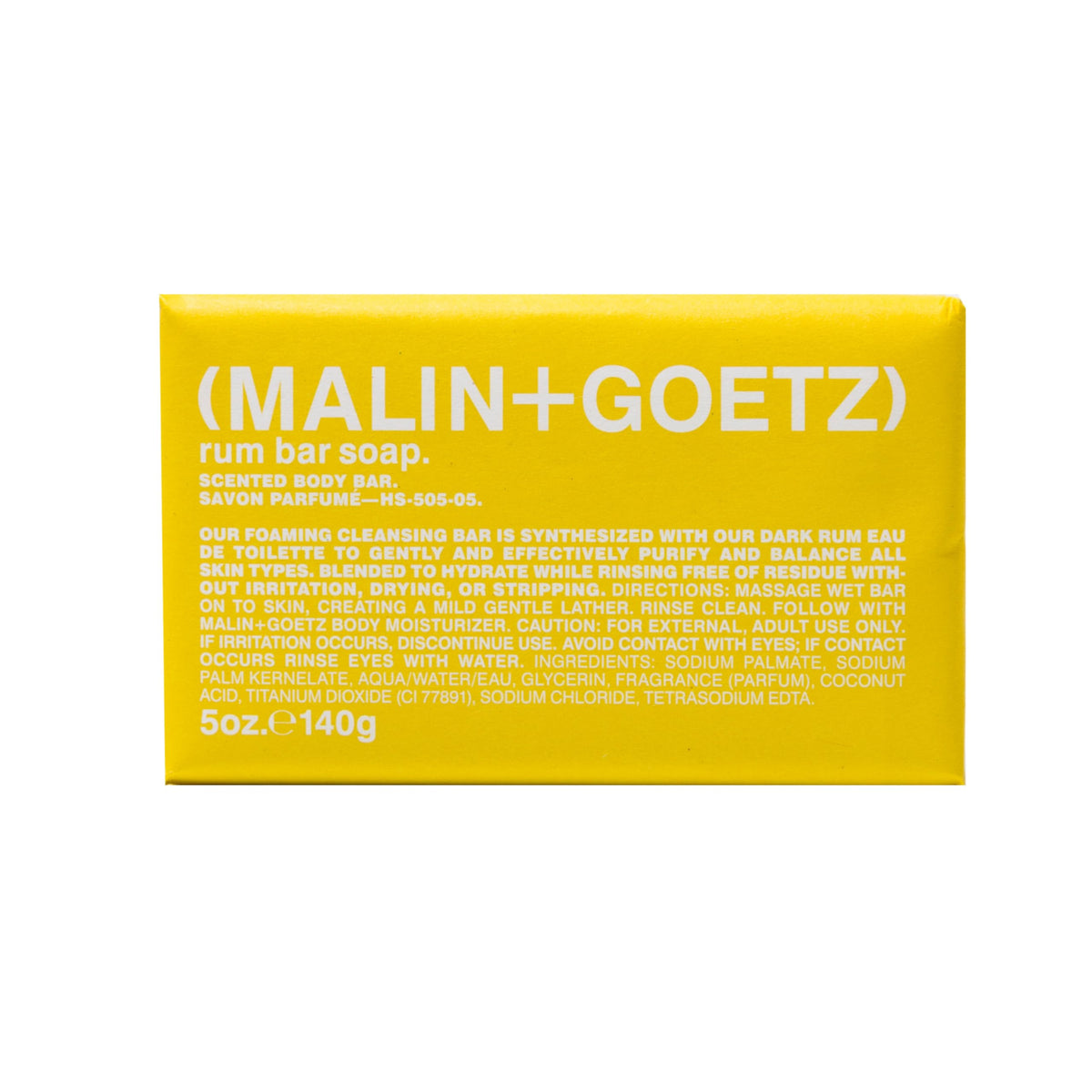 MALIN+GOETZ front packaging showing rum bar and clear branding for easy identification and storage