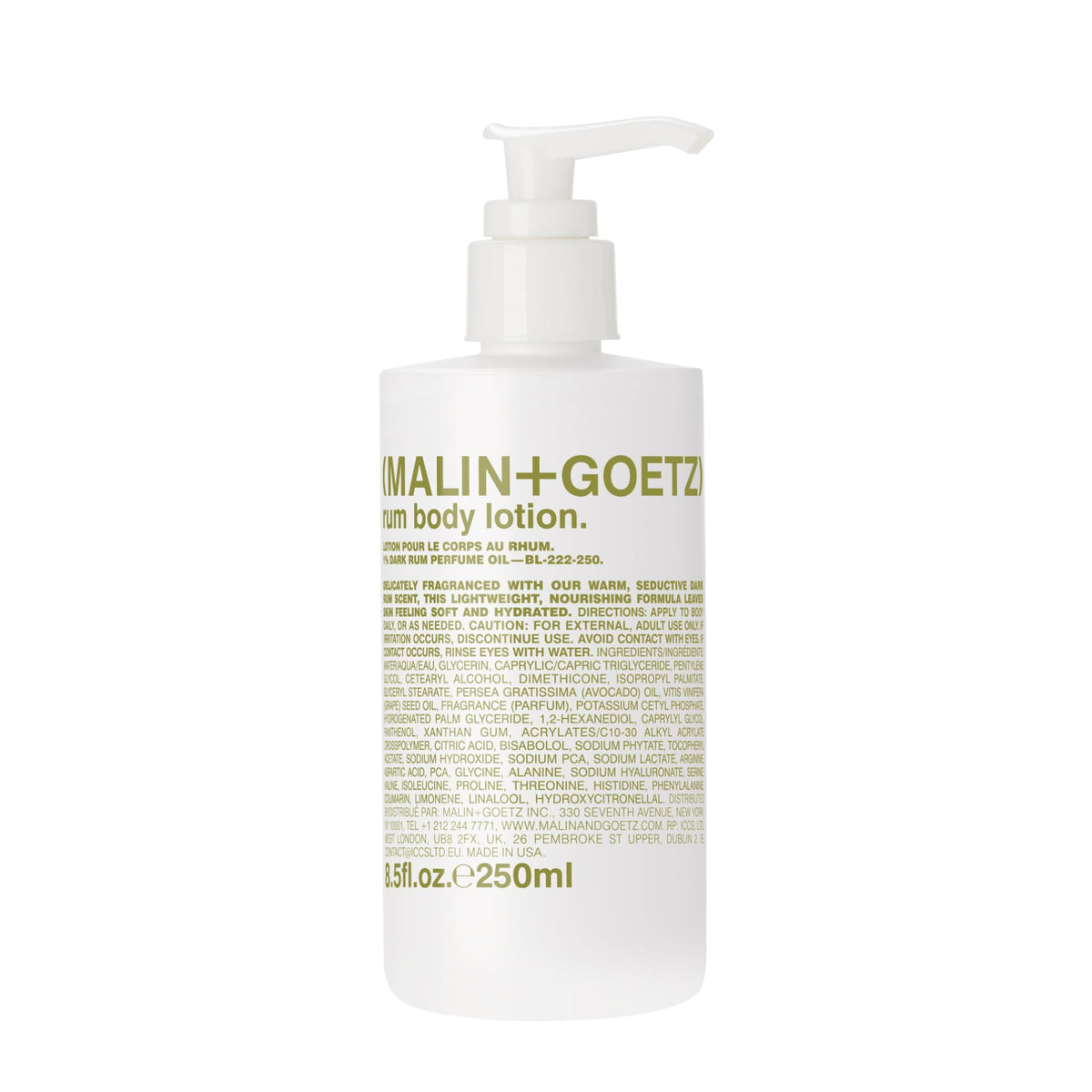 MALIN+GOETZ front bottle showing sleek label and travel-friendly size