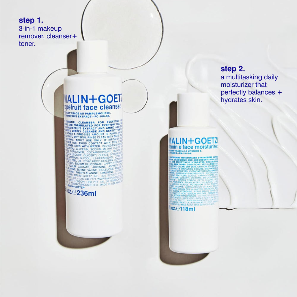 MALIN+GOETZ 8 fl oz bottle next to common items to show true size and portability