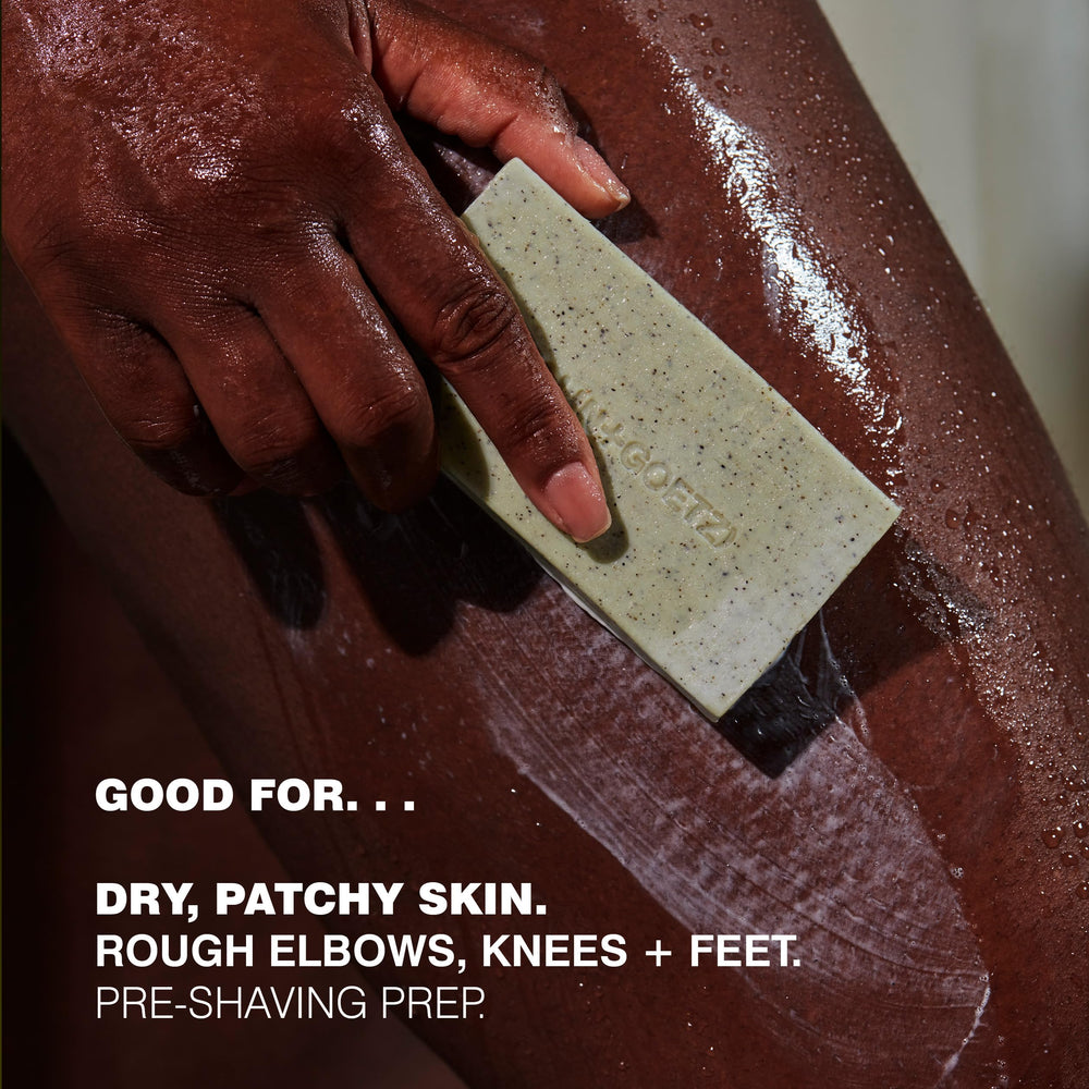 MALIN+GOETZ close-up of pumice and jojoba texture for effective gentle buffing