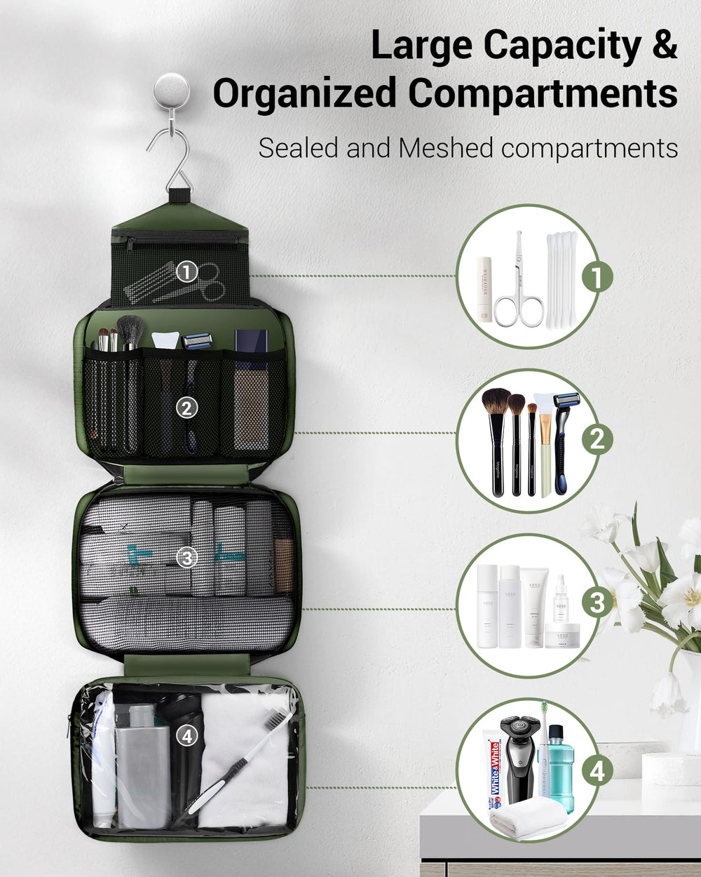 Maliton bag open flat displaying four compartments for quick access and organization