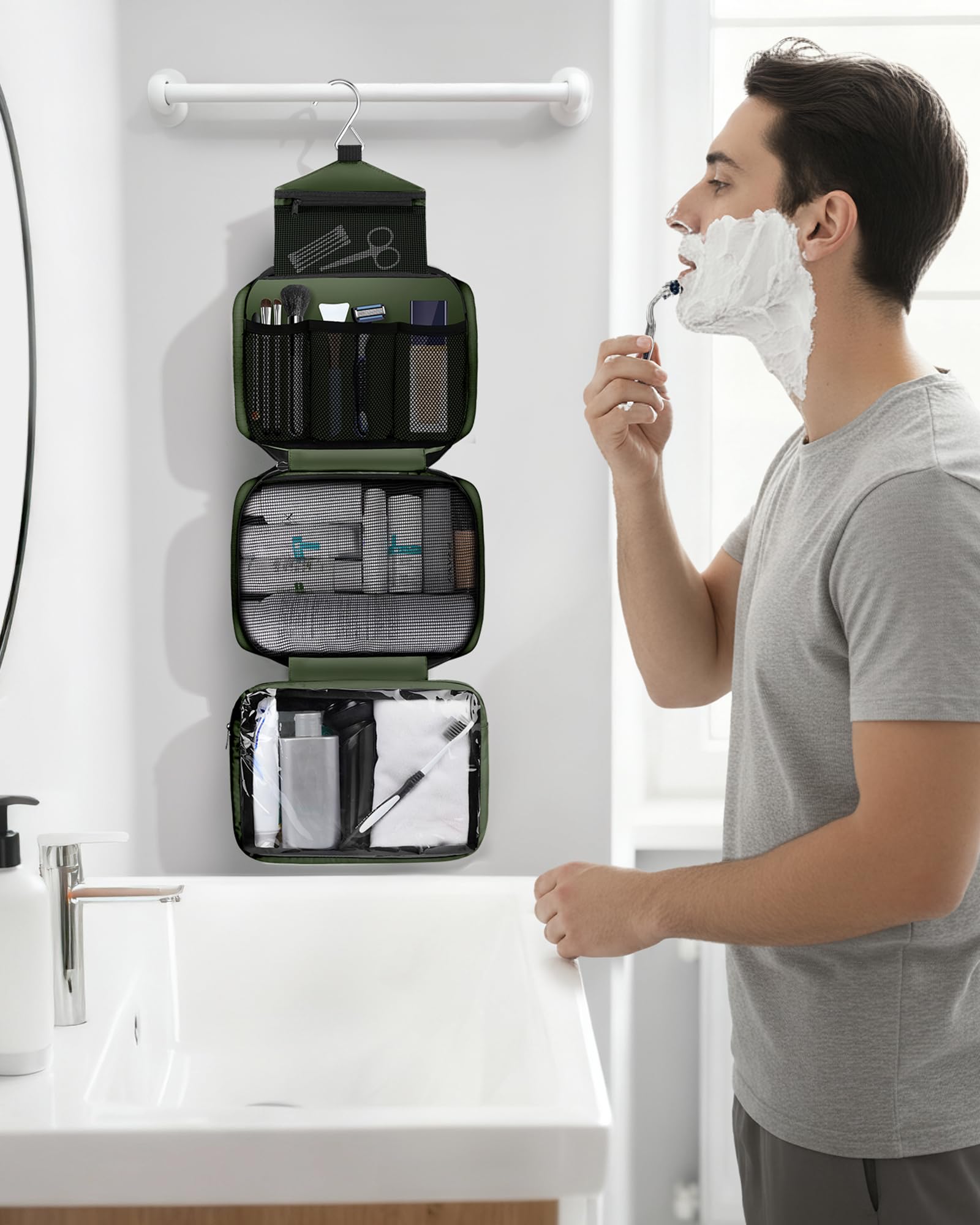 Maliton next to toiletry items illustrating capacity and carry-on friendly size