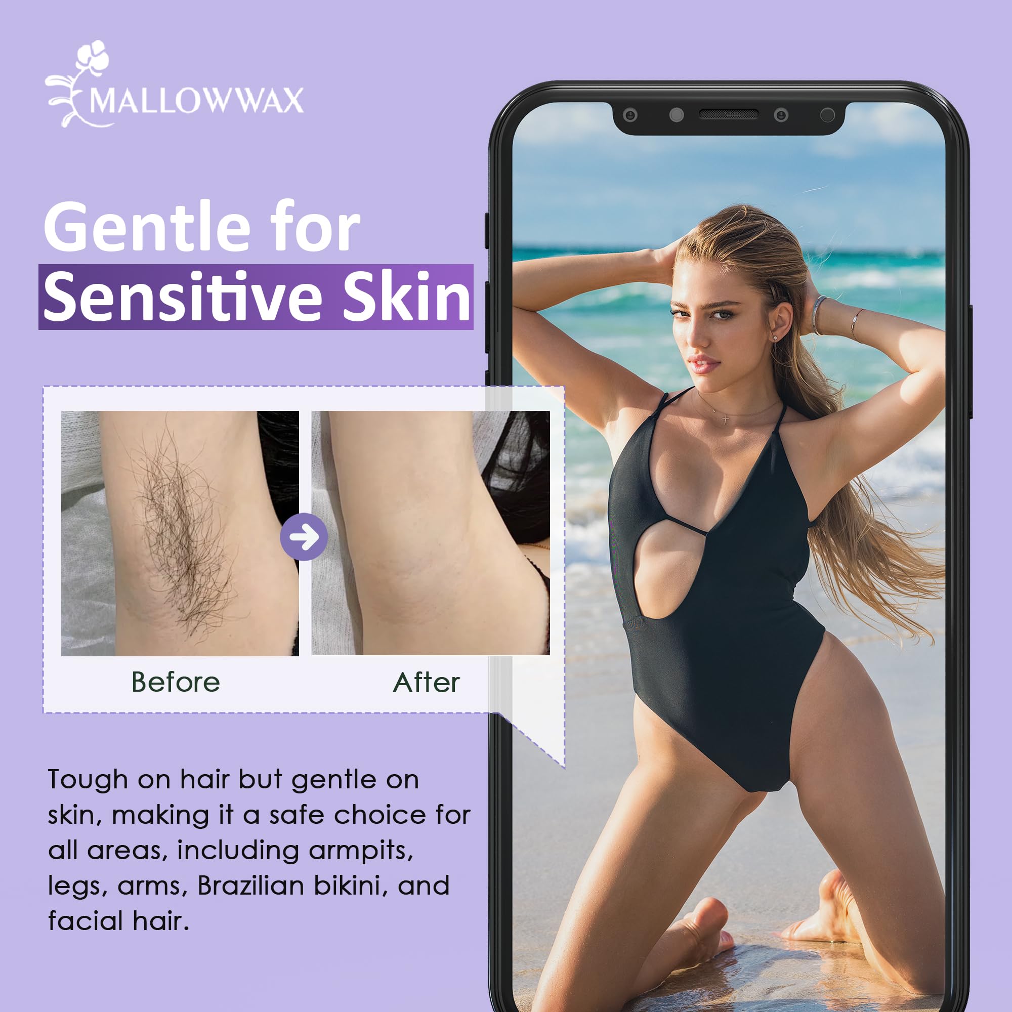 Wax being applied to leg with Mallowwax showing clean grip on hair benefit