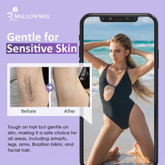 Wax being applied to leg with Mallowwax showing clean grip on hair benefit