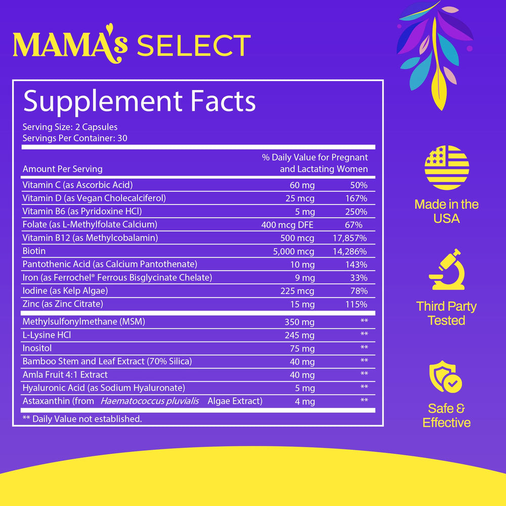 Mama's Select bottle cap and label detail highlighting nursing-safe formula