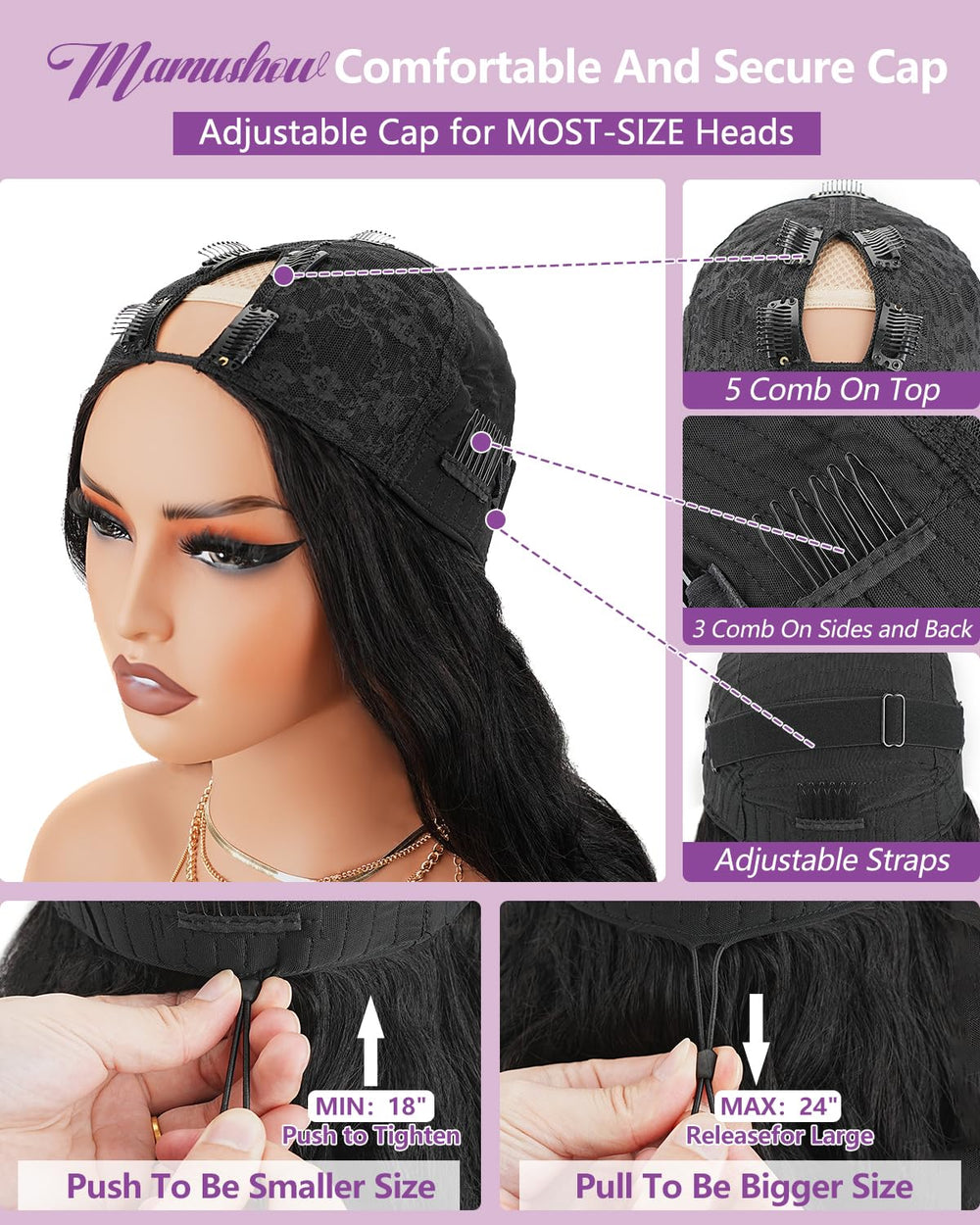 Mamushow side profile worn showing natural black length and confident look benefit