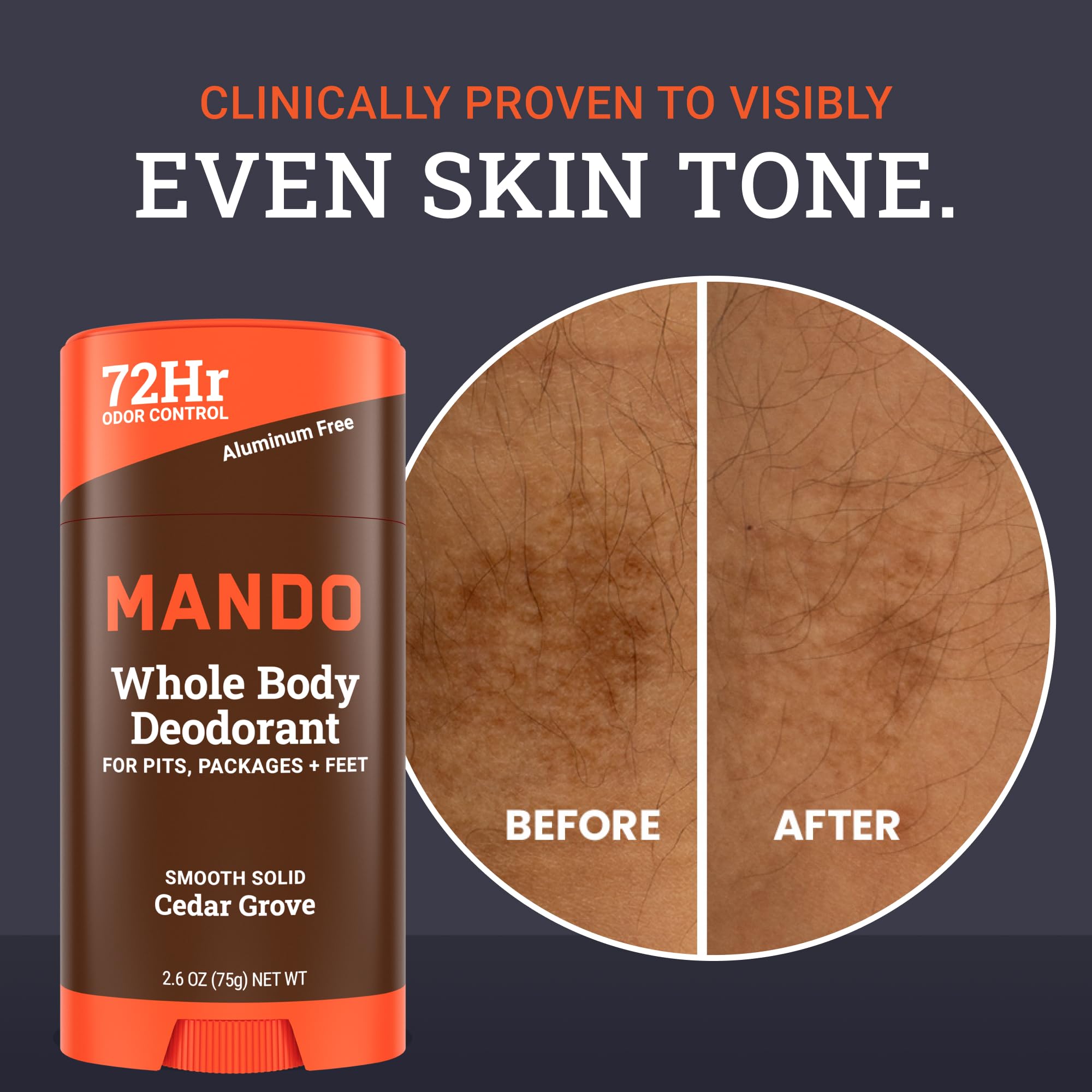 Mando applied to foot illustrating full-body odor protection benefit