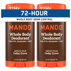 Mando front packaging showing cedar scent and two-pack convenience benefit