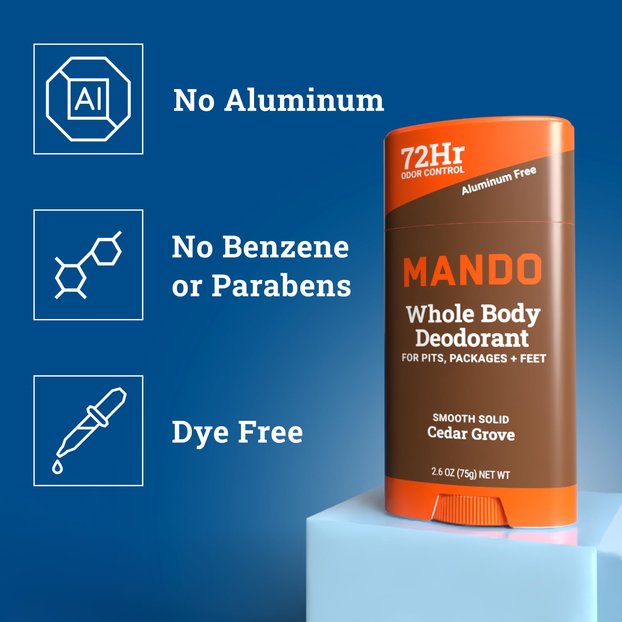 Mando stick texture close-up revealing smooth solid formula benefit