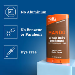 Mando stick texture close-up revealing smooth solid formula benefit