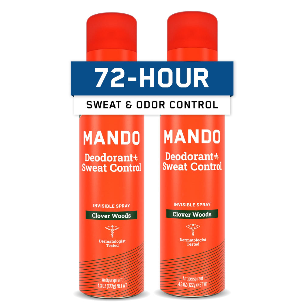 Mando front packaging showing two canisters and woodsy scent benefit