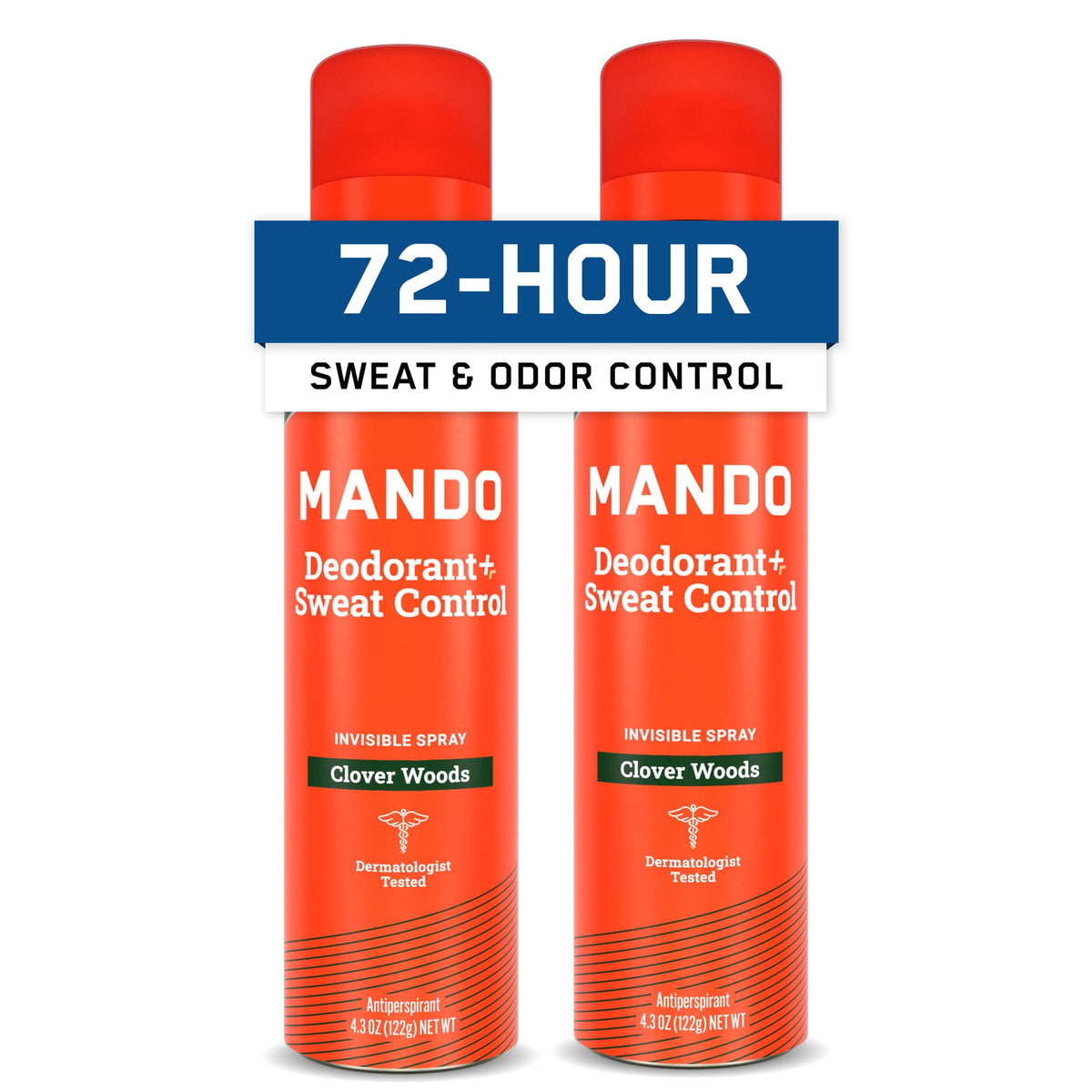 Mando front packaging showing two canisters and woodsy scent benefit