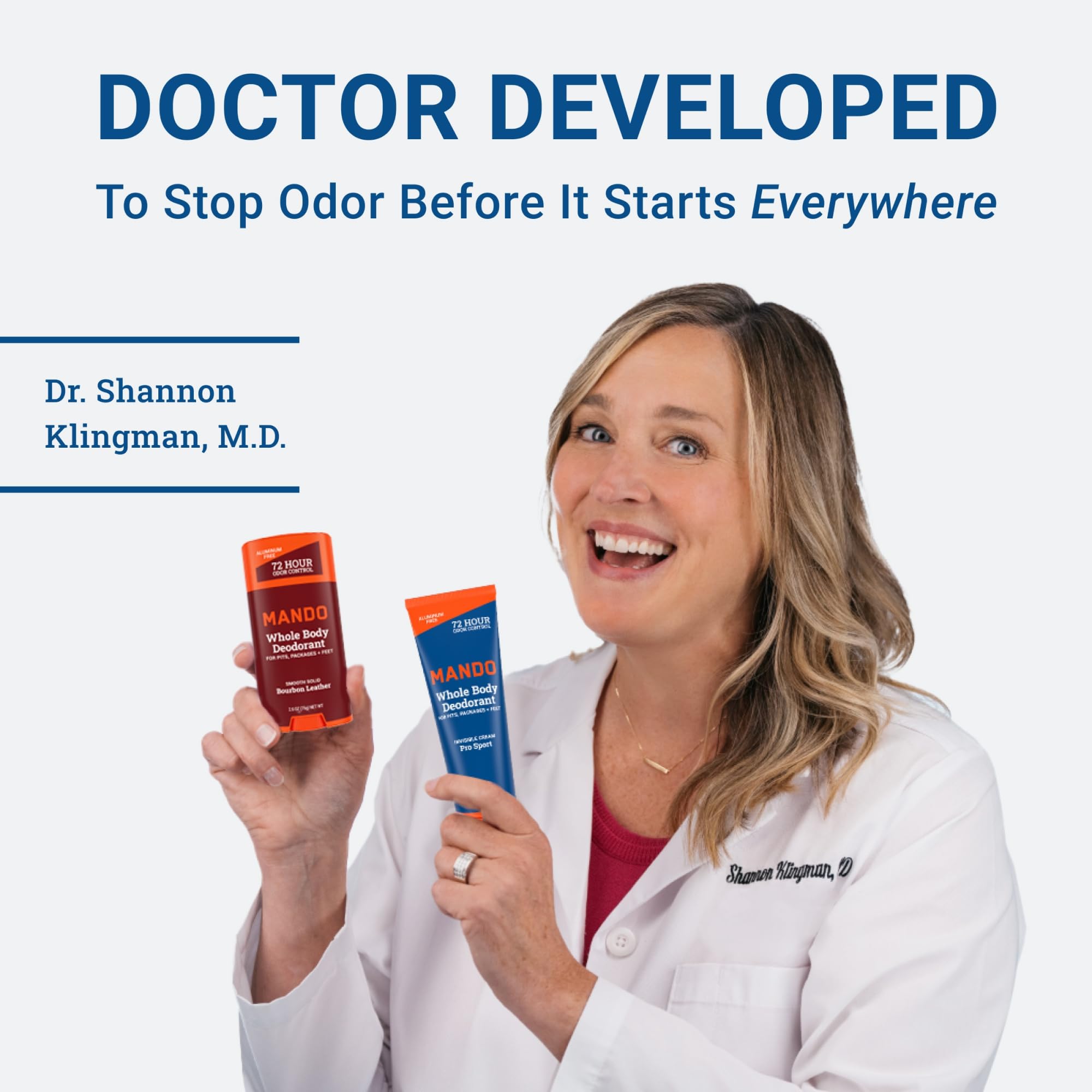 Mando cream on foot demonstrating odor control for feet and toes