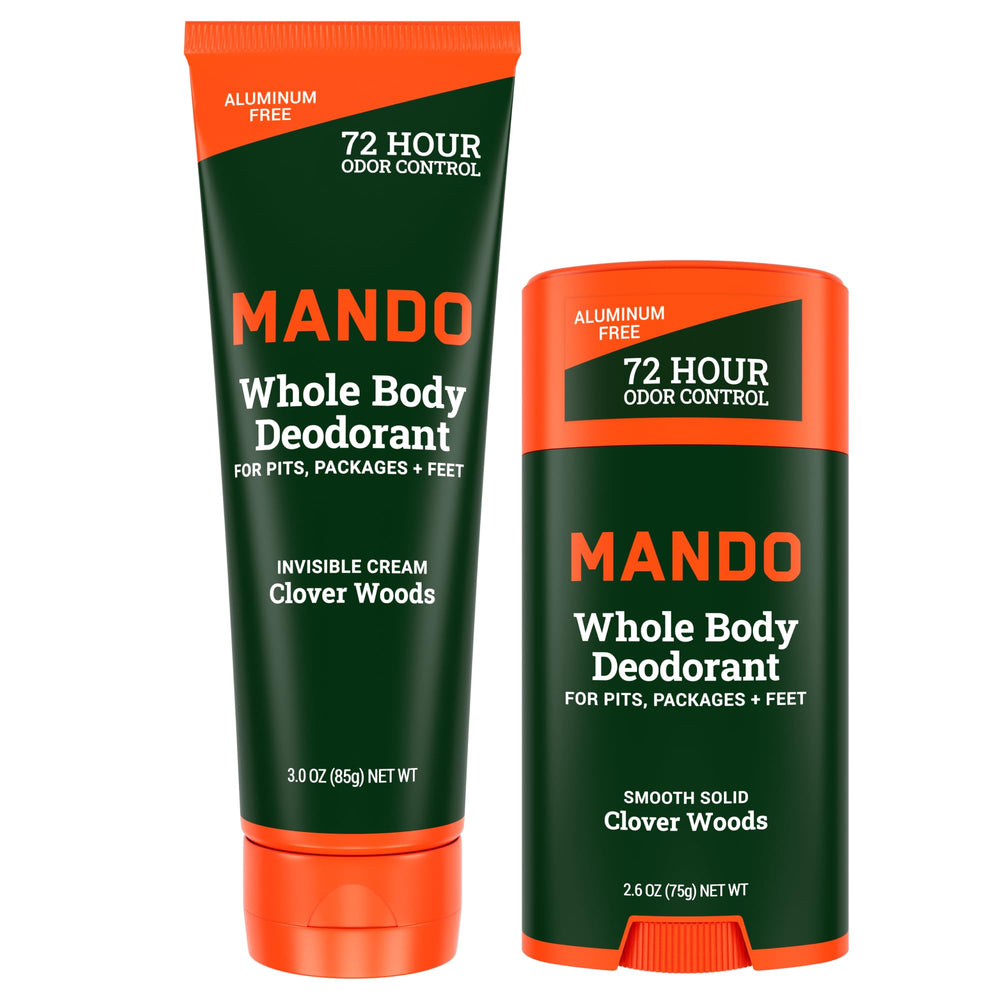 Mando cream tube front view showing label and Woods scent, easy targeted application benefit