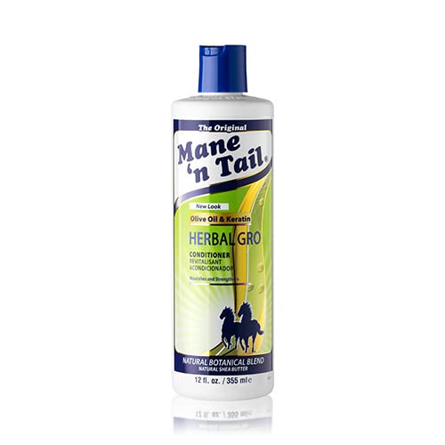 Mane 'n Tail bottles in hand showing 12 oz scale benefit