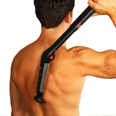 MANGROOMER attachment mounted on shaver demonstrating easier self-shaving