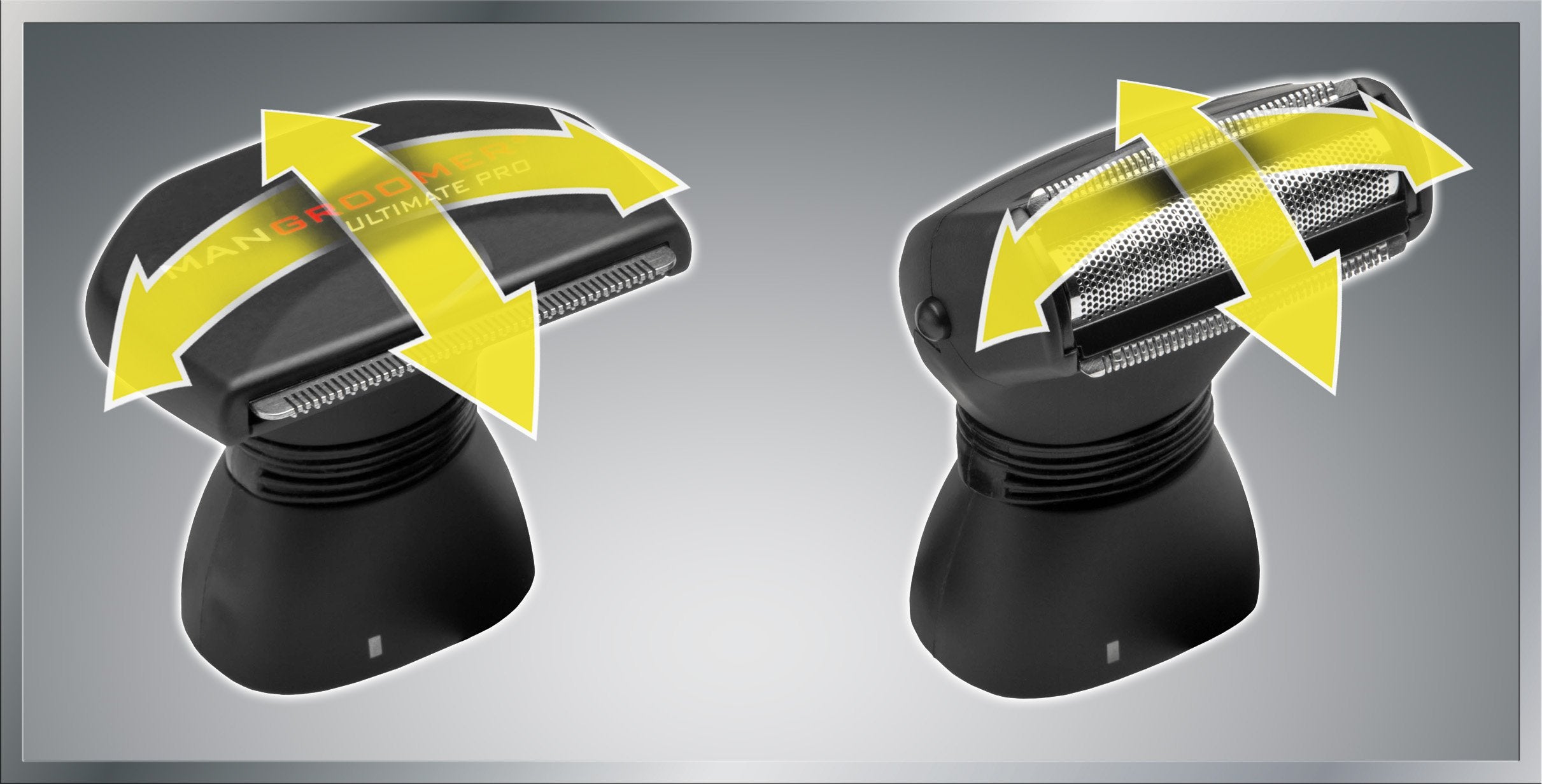 MANGROOMER in-use on a model’s back showing independent grooming ease