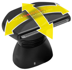 MANGROOMER wide stainless-steel blade close-up for faster coverage benefit