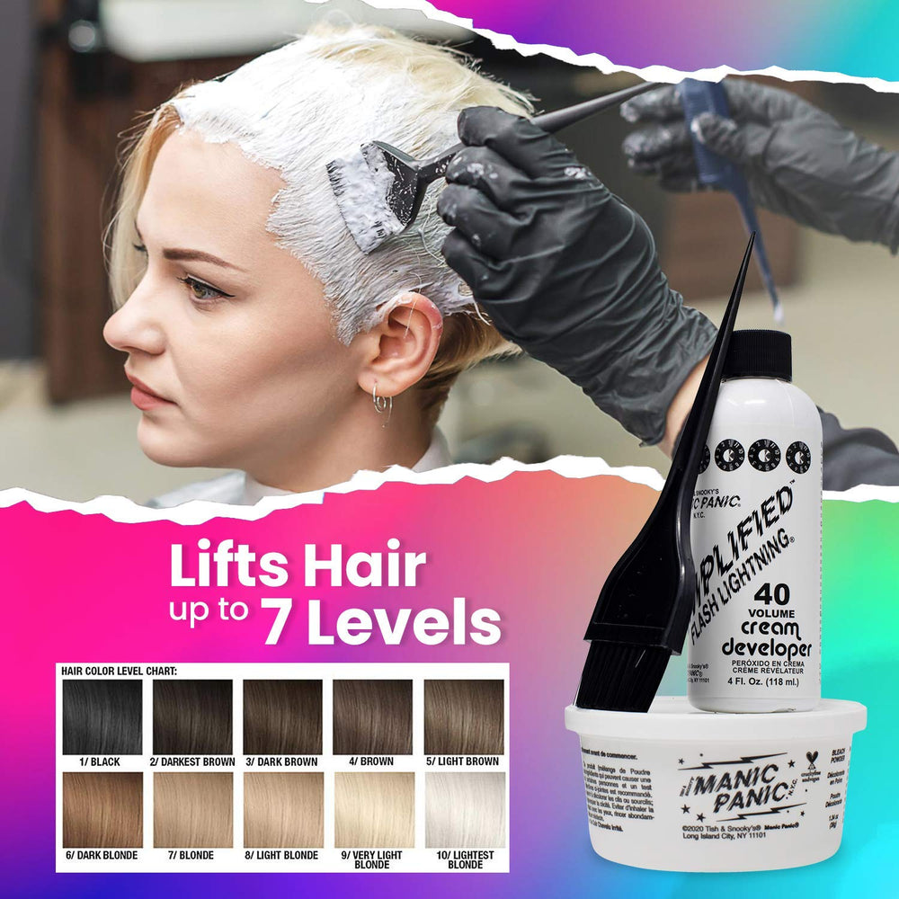 MANIC PANIC dust-free bleach powder close-up for consistent lift