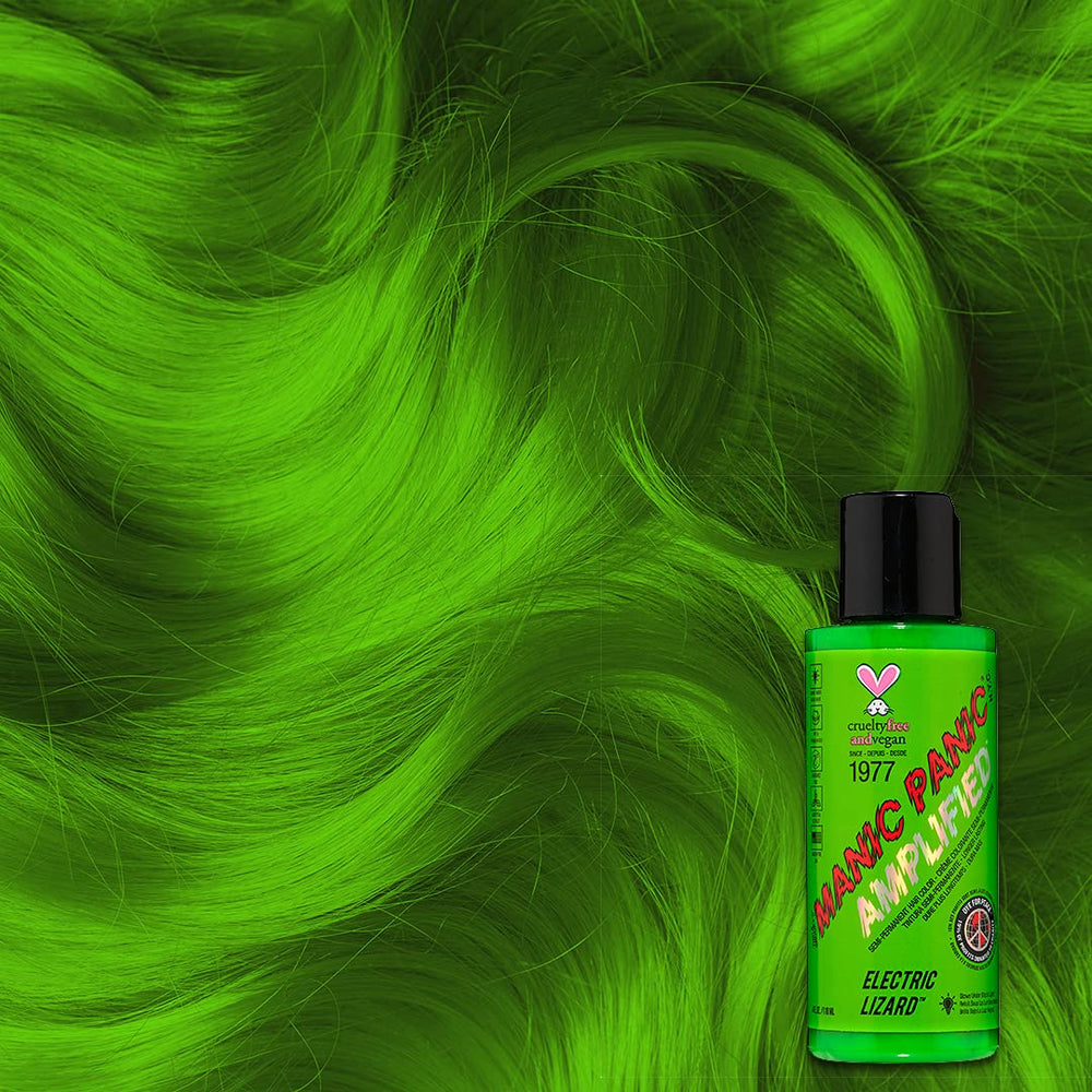 MANIC PANIC before-and-after hair transformation showing vibrant lime result