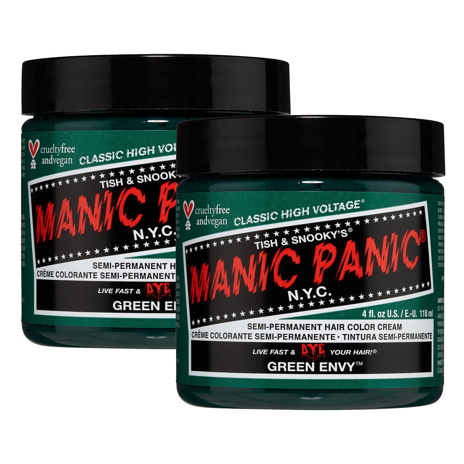 MANIC PANIC green envy front tub showing brand and vivid emerald color benefits