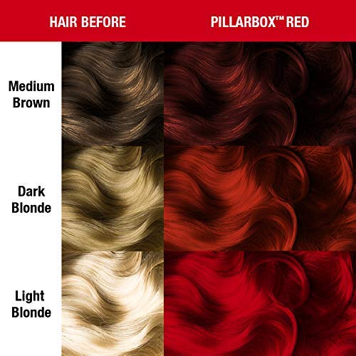 Manic Panic Pillarbox Red applied to prelightened hair showing vibrant red result