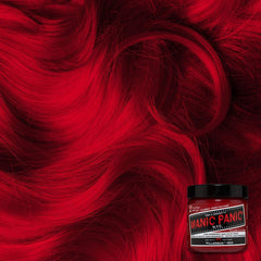 Manic Panic color swatches on hair strands showing true red payoff and color picking