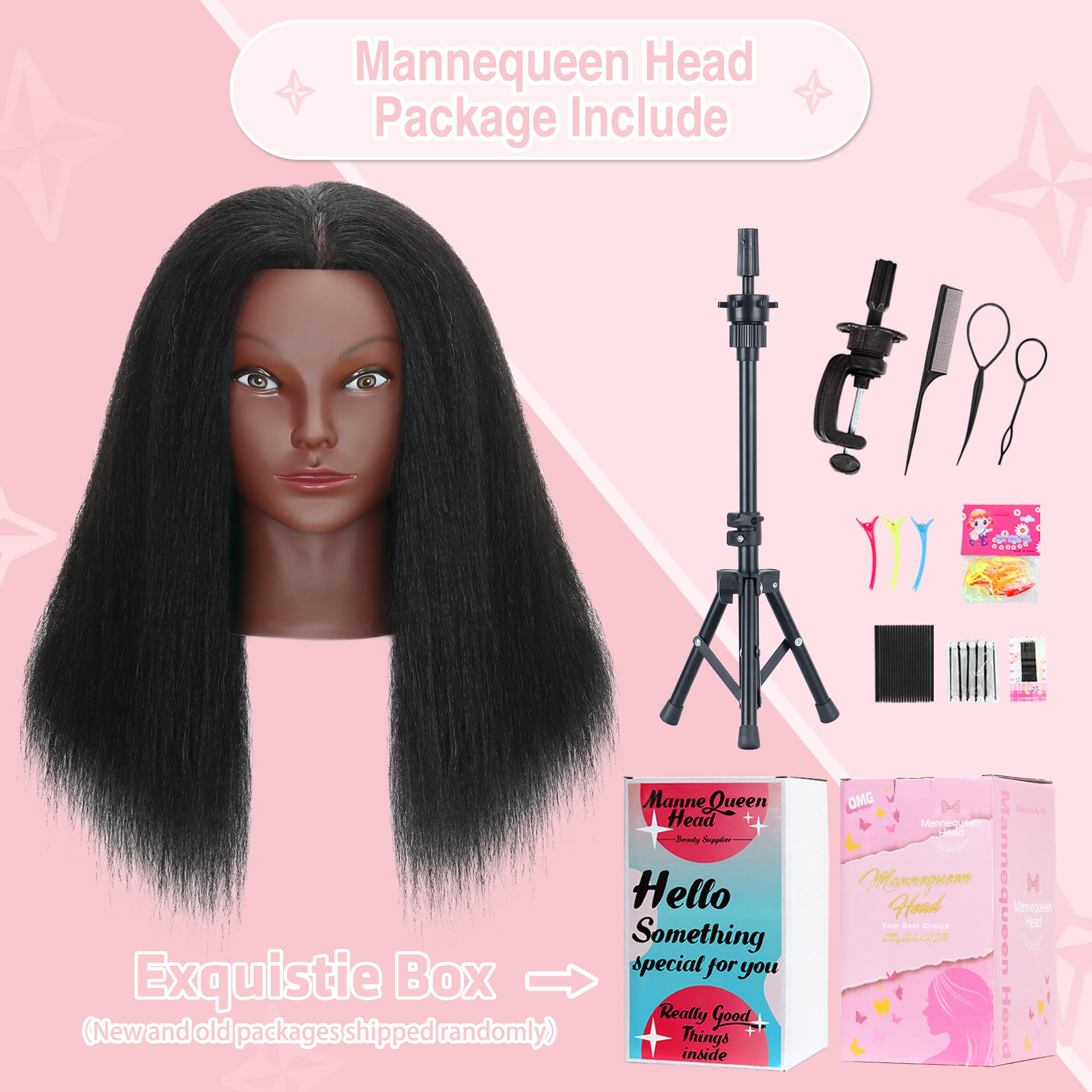 MannequeenHead beside a hand for scale showing 16-inch length benefit