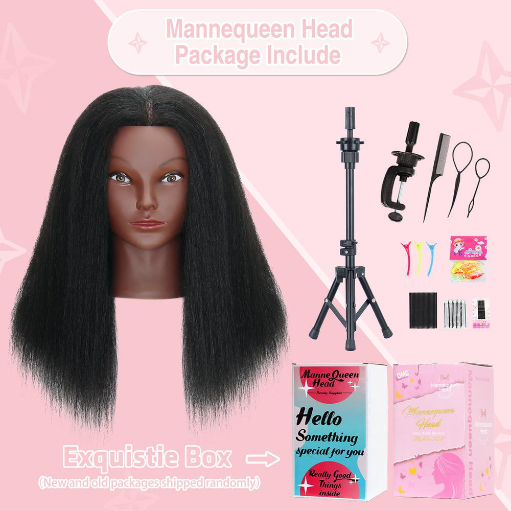 MannequeenHead beside a hand for scale showing 16-inch length benefit