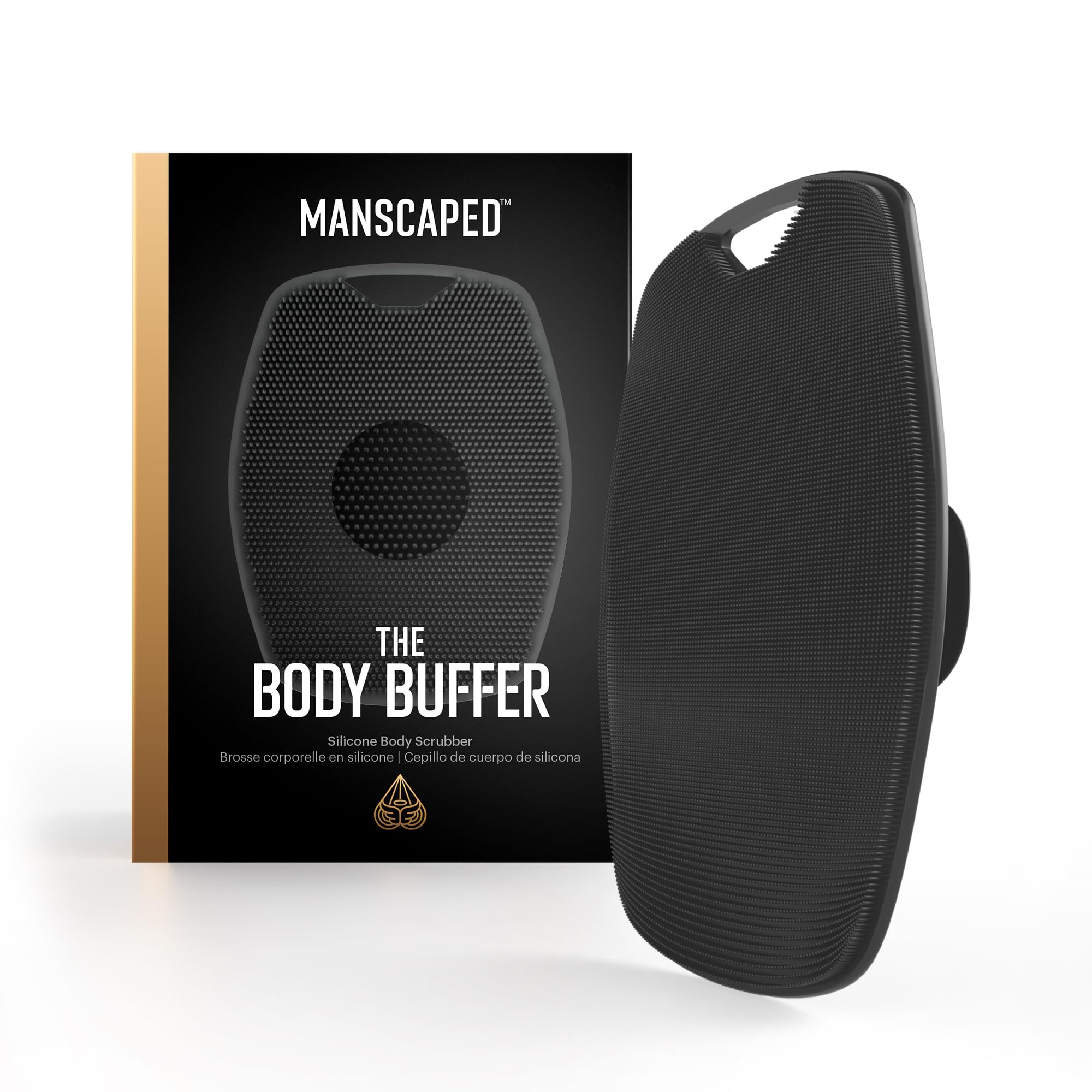 MANSCAPED front view of The Body Buffer showing compact design and grip benefits