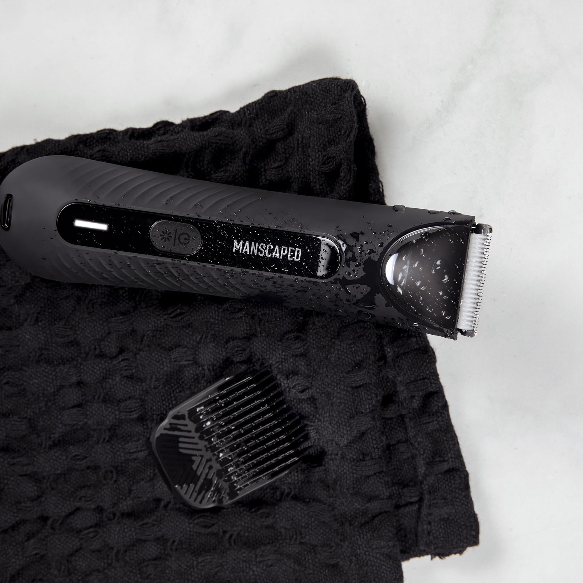 MANSCAPED used in bathroom lifestyle scene showing grooming convenience benefit
