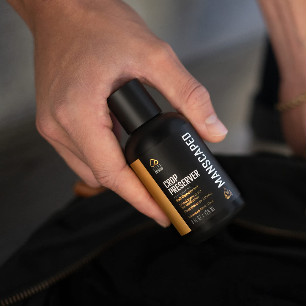 MANSCAPED travel flatlay showing portability and on-the-go freshness