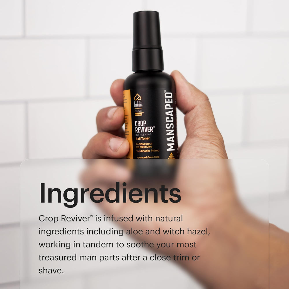MANSCAPED light mist on hand showing non-greasy texture and quick absorption