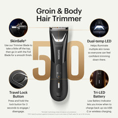 MANSCAPED close-up of interchangeable dual heads demonstrating quick-change convenience