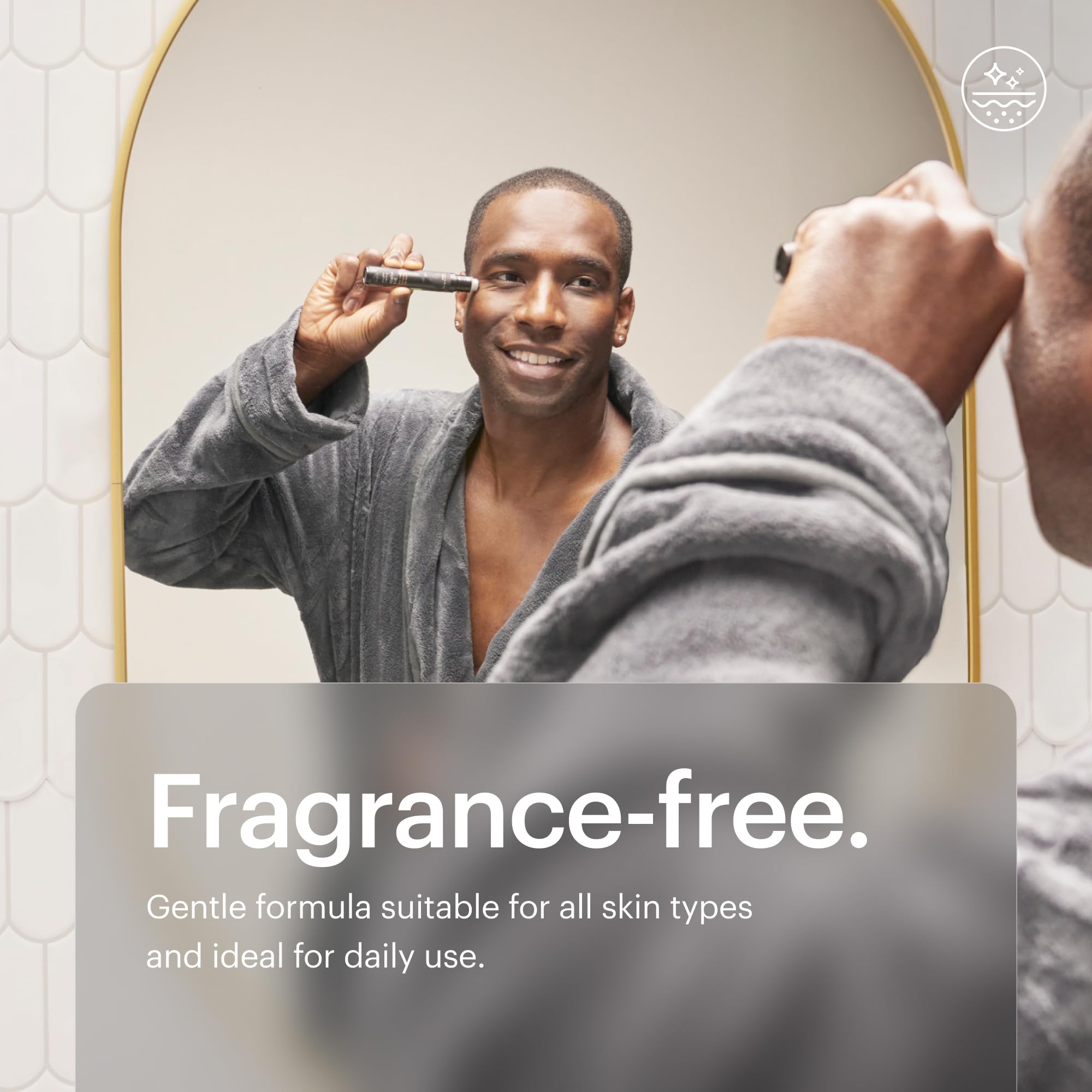 MANSCAPED label detail highlighting fragrance-free, ceramide-rich formula