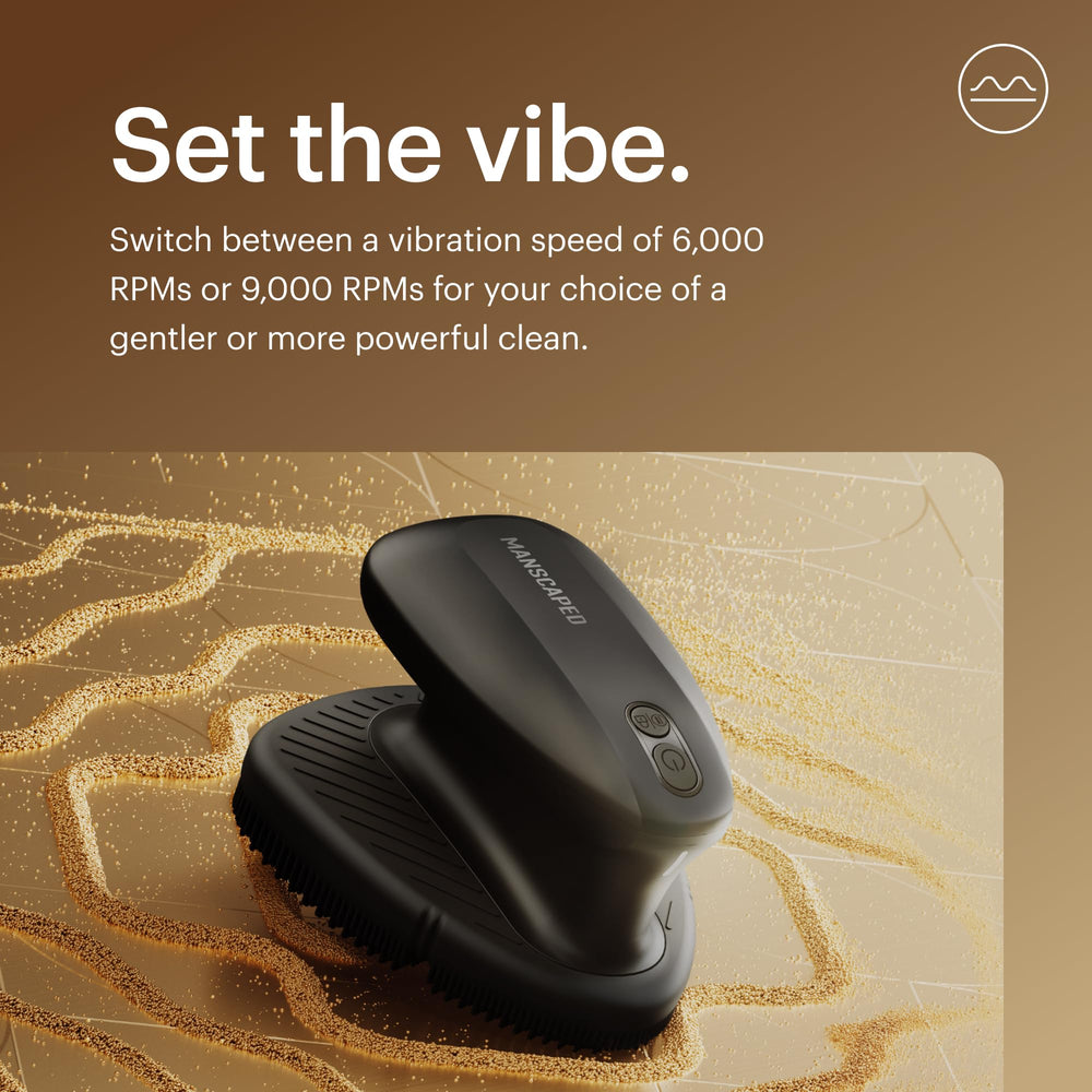 MANSCAPED Face Buffer PRO held in hand to show compact size and travel convenience