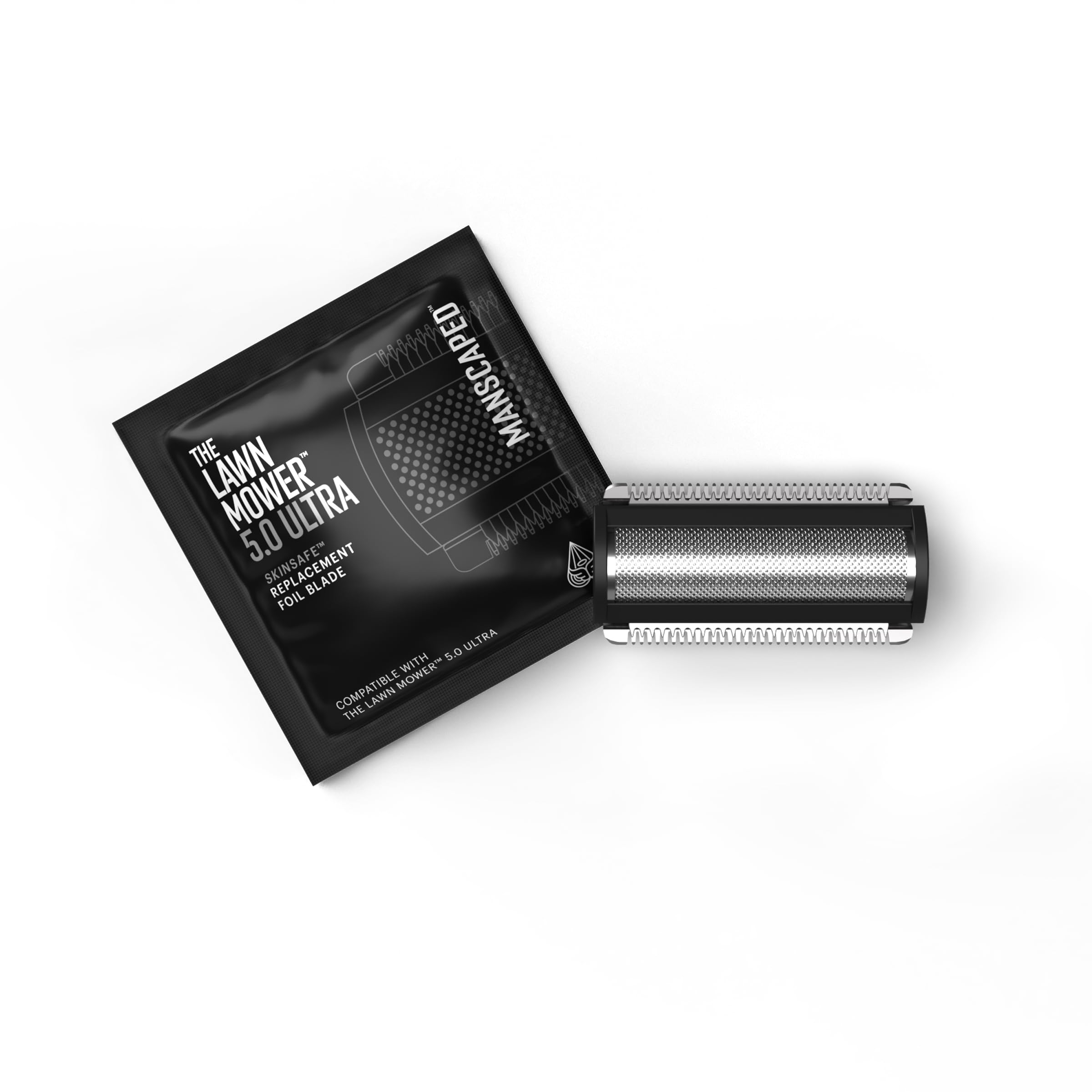 MANSCAPED foil front view showing clean edges and secure snap-in fit benefit