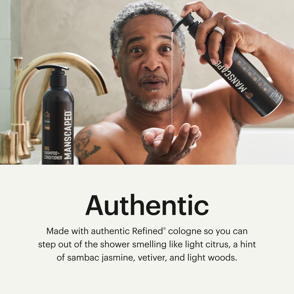 MANSCAPED product in use in shower on a male model showing quick cleanse