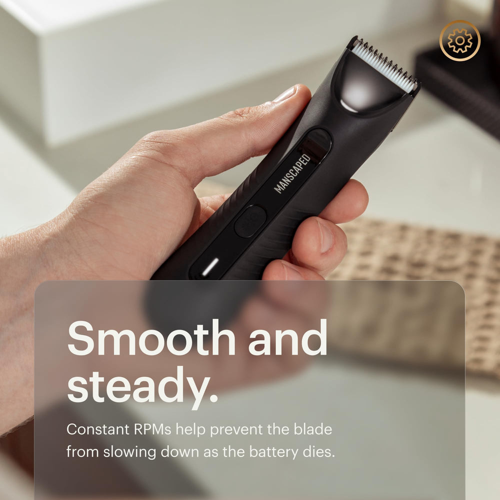 MANSCAPED trimmer in hand showing size and grip for confident handling benefit