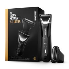 MANSCAPED front view of trimmer showing sleek profile and control buttons, improved grip
