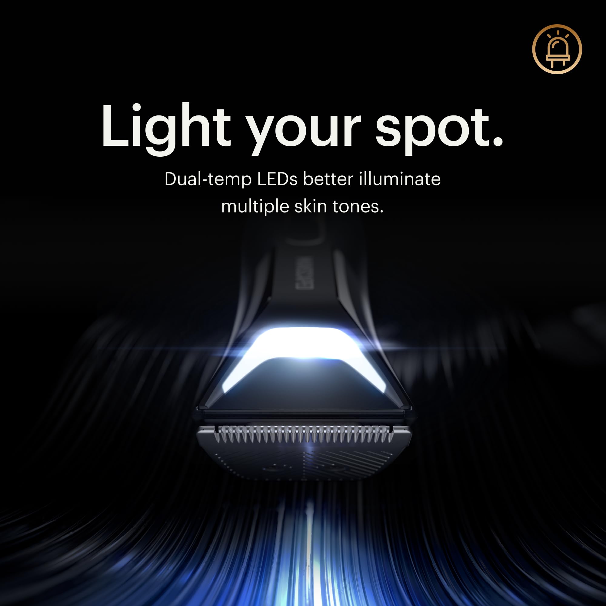 MANSCAPED trimmer illuminated by dual-temp LEDs providing clearer visibility while grooming